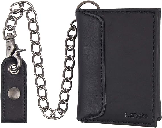 Levi's Men's Sleek and Slim Trifold Wallet with chain