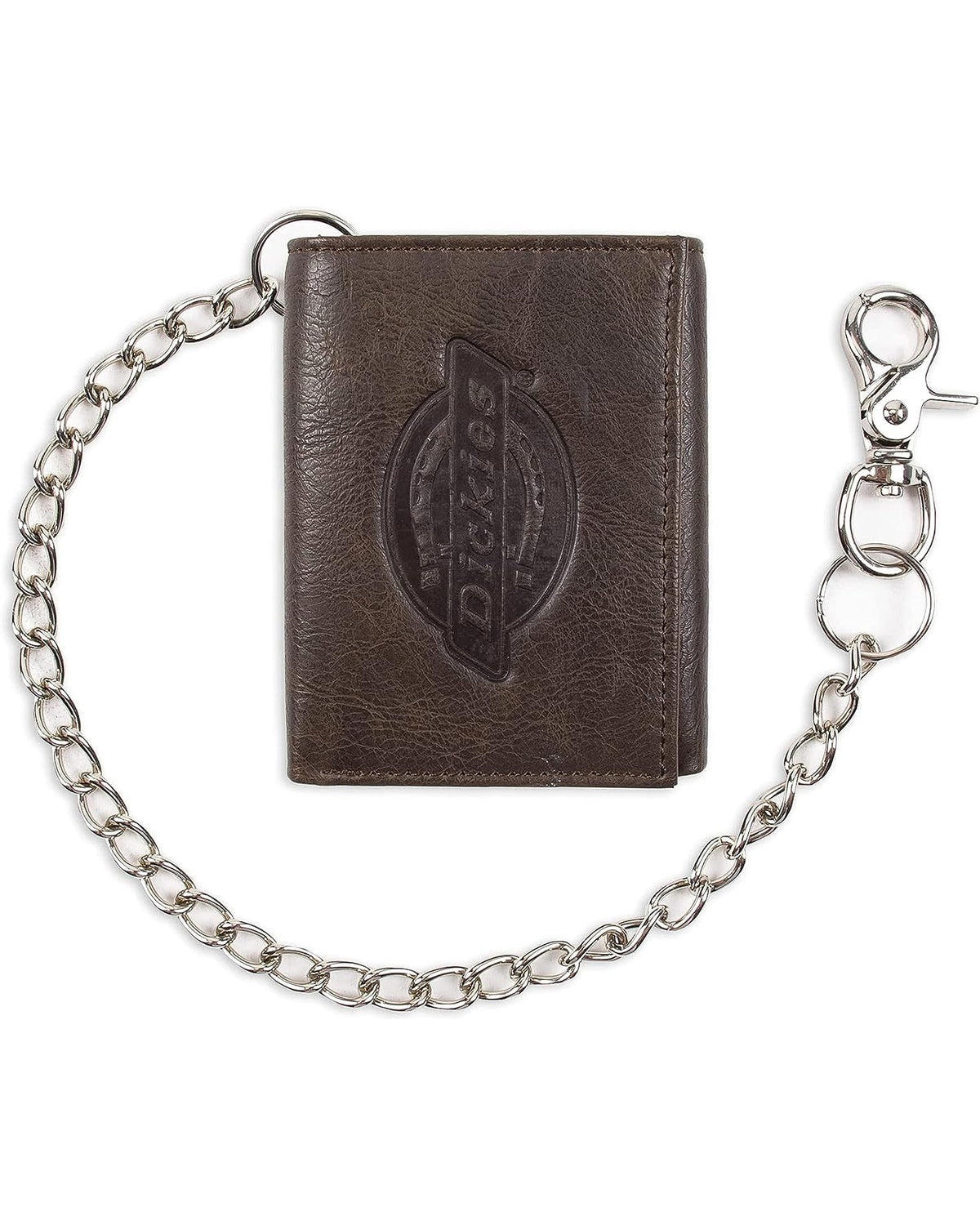 Dickies Men's Trifold Leather Chain Wallet Brown