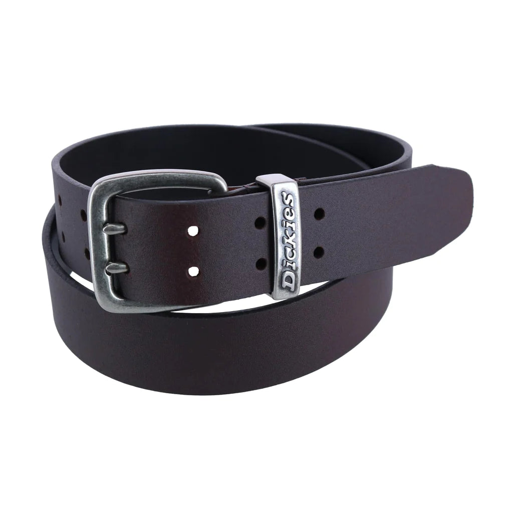 Dickies Men's Leather Double Prong Buckle Belt with Logo