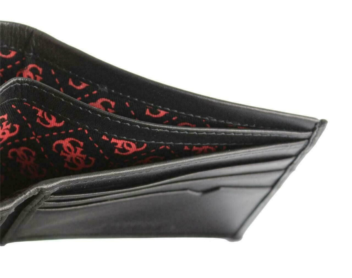 Guess Julian Double Billfold Mens Leather Wallet Credit Cards Holder Black/Red